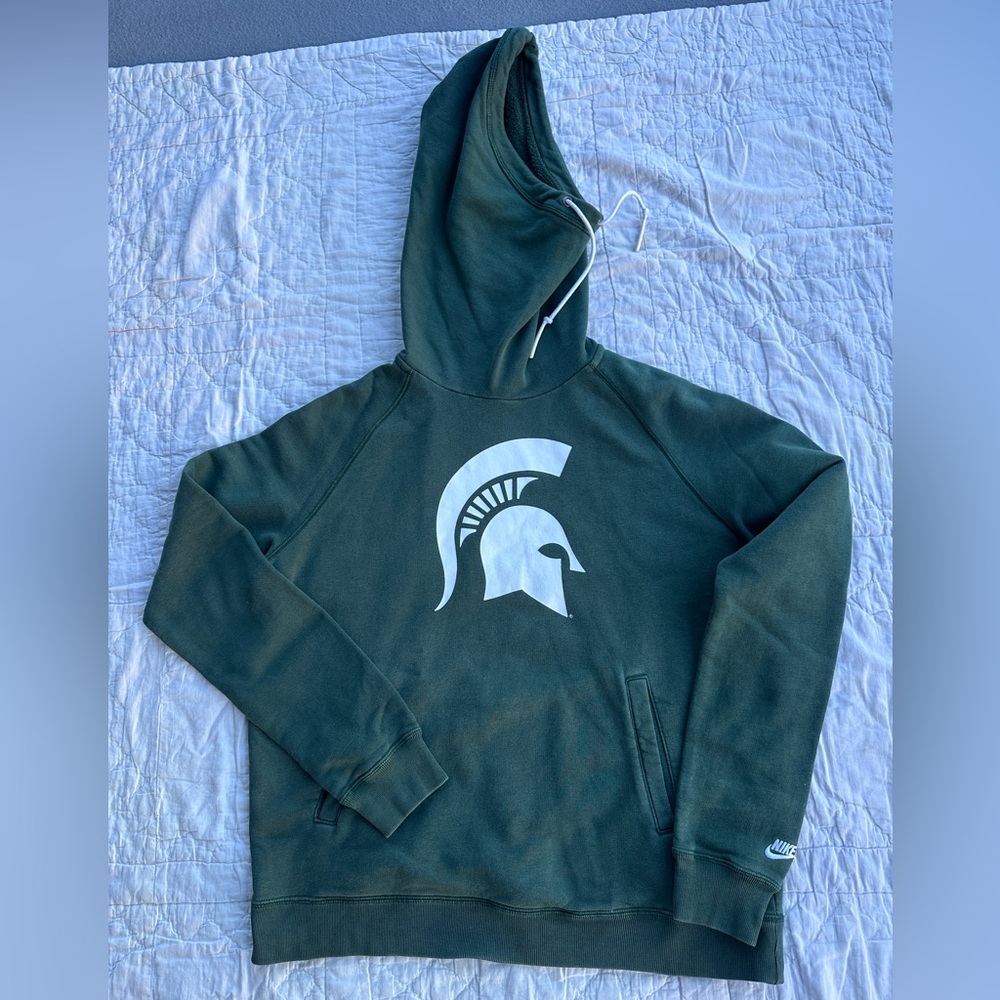 NIKE MSU Michigan Stare Spartans Cowl Neck Green Pullover Hoodie Sweater Large